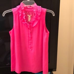 Jcrew ruffle collar hot pink top